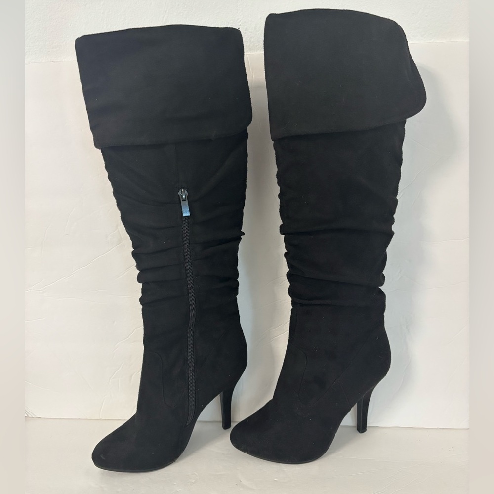 FOREVER Black Faux Suede Over-The-Knee Stiletto Boots Size 6.5